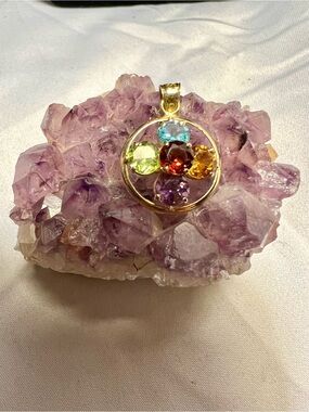 Flower Pendant,14k YG with gemstones Topaz, Citrine, Amethyst, Peridot, Garnet.